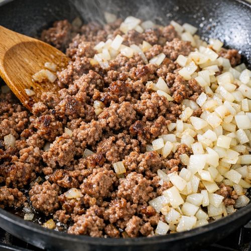 Step 1: Brown Your Beef and Onions Thoroughly